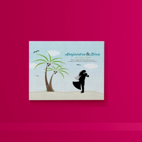 Cuadro de huellas para tu boda en Playa personalizado con los datos del día mas hermoso de tu vida