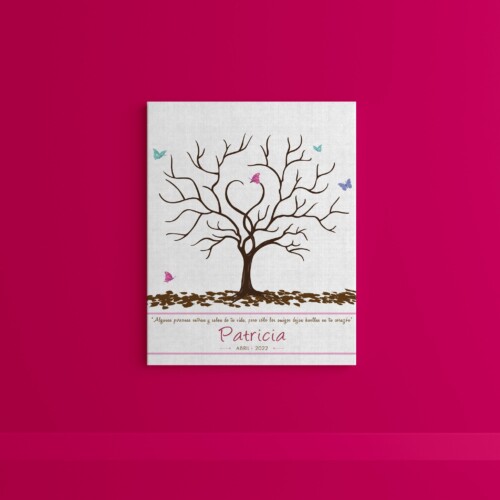 Árbol de huellas con mariposas y hojas cafés, personalizado para tu Despedida de Soltera, Cumpleaños o Boda