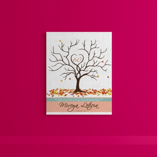 Árbol de huellas con hojas en colores otoñales, personalizado con tus datos para celebrar tu Despedida de Soltera, celebración especial o tu Cumpleaños