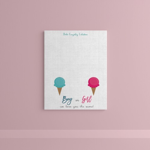 Cuadro de Gender Reveal Fondo Blanco con conos de nieve azul y rosa "Boy or Girl"